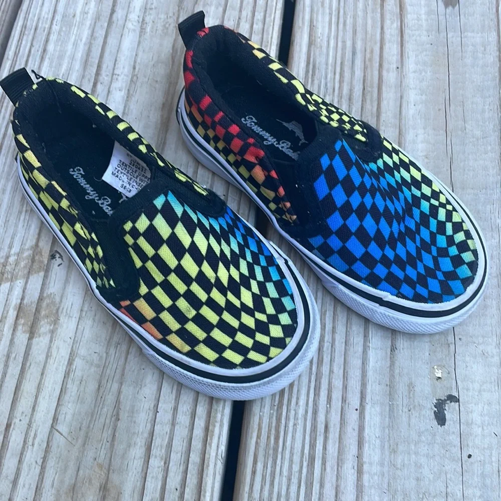 Tommy Bahama Boys Rainbow Checkerboard Slip-On Sneakers Canvas Shoes Size 7